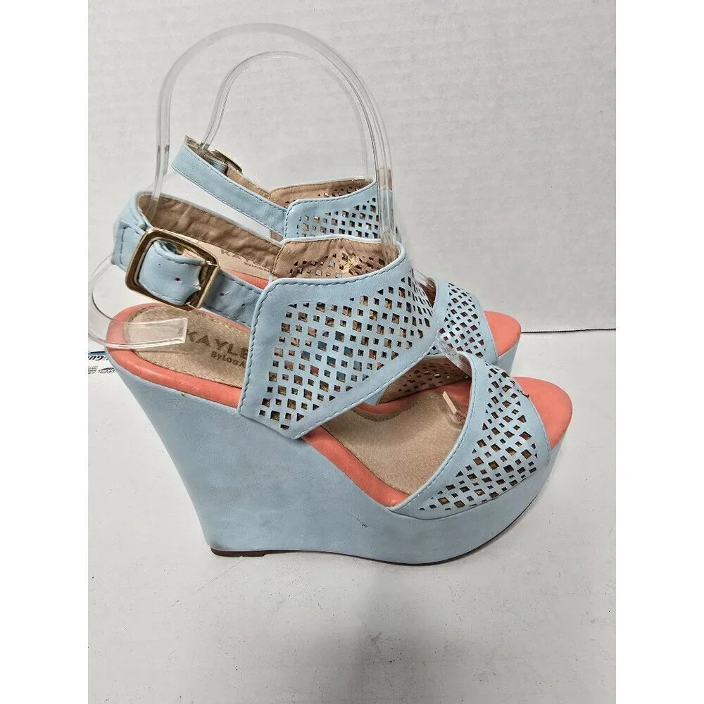 Pastel Blue Platform Wedge Cut Out Sandals size 7